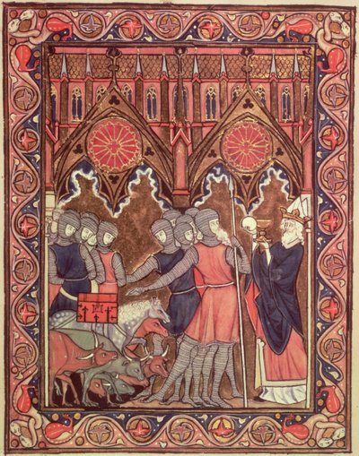 Ms Lat 10525 fol.6アブラハムは彼の囚人と彼の戦利品をセントルイスの詩篇、c.1258-70からメルキゼデクに贈る 作： French School