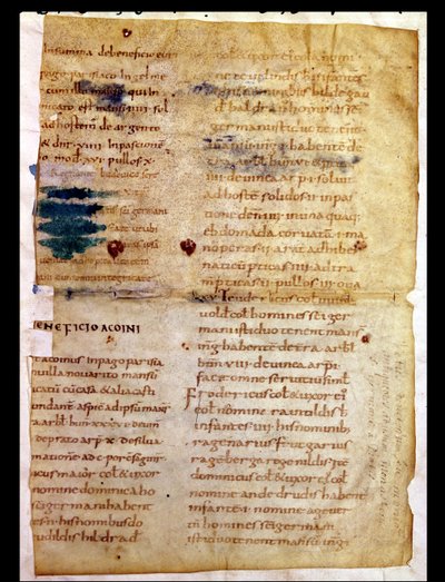 Ms Lat 12832 Fol。カロリング朝の財産所有の一覧、サンジェルマンデプレの修道院のイルミノンのポリプティック 作： French School