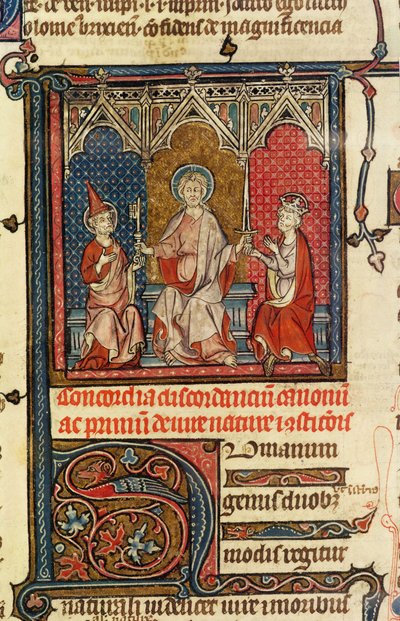 Ms Lat 3893 fol.1精神的および一時的な力、Decrets de Gratien、1314年 作： French School
