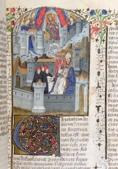 Ms Lat 592 f.127エルサレムとバビロン、セントオーガスティン作のシテドデューから 作： French School