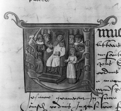 Ms Lat 5969ジョアンオブアークの裁判を描いた歴史的イニシャルA（1412-31） 作： French School
