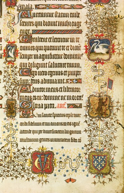 Ms.Lat 919 fol.96 「聖ペテロ」の紋章と動物の装飾の詳細 ジャン・ド・フランス（1340-1416）ベリー公爵を楽園に導く 「ベリー公爵大紀行」より 作： French School