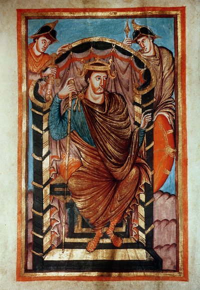 Ms Latin 266 fol.1v Lothair I（795-855）Enthroned、from the Evangiles de Lothaire、c.840-851 作： French School