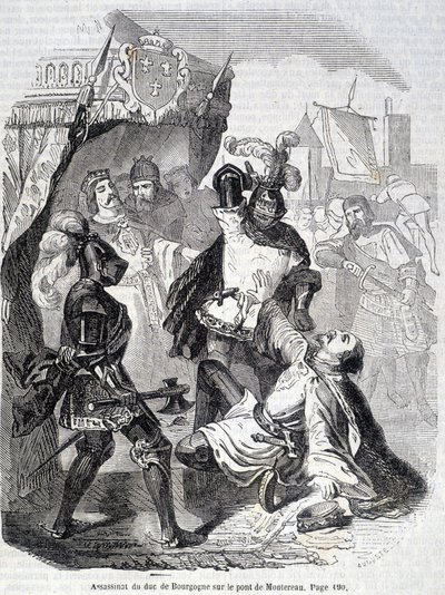 1419年モンテロー橋でのブルゴーニュ公爵（Jean sans peur）の殺害-L.-P.の『Histoire de France』に掲載。Anquetil 作： French School
