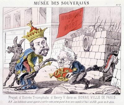Musée des Souverains - アンリ5世が良き都市パリに凱旋した際のプロジェクト（ティエールは「République ou la mort」と書かれた旗を振った市民によって守られたパリの鍵を彼に手渡した）。 作： French School