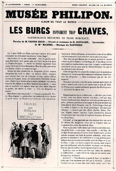 フィリッポン美術館」ヴィクトル・ユーゴー（1802-85）の戯曲「Les Burgraves」（1843年）の風刺画、1843年頃（エングレーヴィング） 作： French School