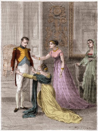 フランス皇帝ナポレオン・ボナパルト（1769-1821）、ポリニャック夫人に夫の恩寵を与える（ポリニャック公爵ジュール・アルマン（Jules-Armand））。 作： French School