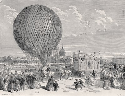 ナダルス風船、ルジャント、1863年10月4日の初飛行のためにパリのシャンドマルスで準備中。 作： French School