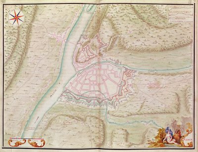 ナミュールとその周辺地域、ルイス14世から。 Plans des Places etrangeres、1665（ペン、インク、ウォッシュ） 作： French School
