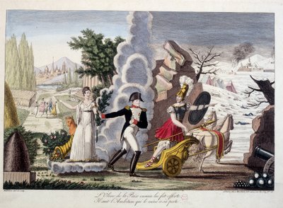 戦争と平和の間のナポレオン1世（1815年頃） - 戦争と平和の間のナポレオン - 無駄に差し出された平和のオリーブ、自分を敗北に導いた野心を追う - ダミーの漫画集「Napoleon 1er」にて 作： French School