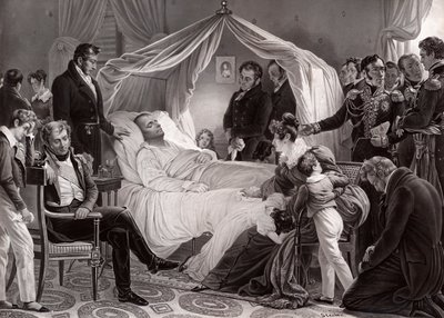 チャールズドスチューベンによる絵画の後、1821年5月5日、セントヘレナの死のベッドでナポレオン1世 作： French School