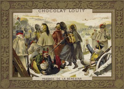 1812年にロシアから撤退したベレジーナ川を渡るナポレオングランデアルミー 作： French School
