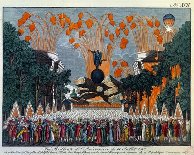 1801年7月14日、パリのシャンゼリゼ通りで行われた国民的祭典：パリのシャンゼリゼ通りで星の花火が打ち上げられる。1801年パリのカルナヴァレ美術館の版画 作： French School