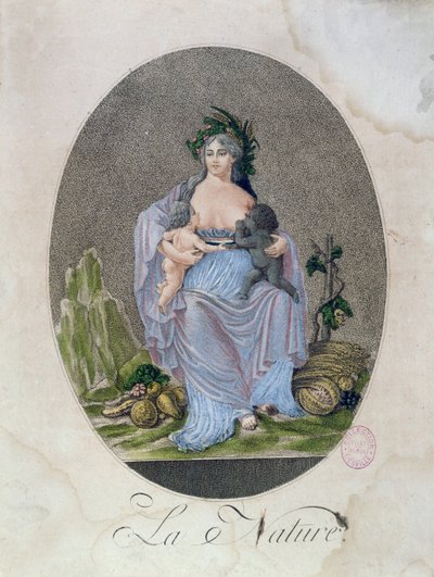 黒人の赤ちゃんと白人の赤ちゃんの自然授乳、1792年頃 作： French School
