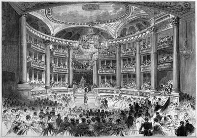 新古典主義建築：ボルドー大劇場のホールの様子（1773～1780年）皇帝ナポレオン3世と皇女ウジェニー・ド・モンティージョの訪問を記念して行われた舞踏会の際のものです。ボルドー, ジロンド (33) 作： French School