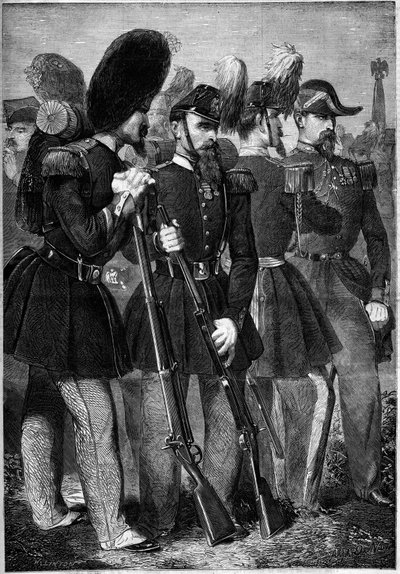 1860年のフランス皇室衛兵の新しいユニフォーム。1860年6月9日付「Le Monde Illustré」165号に掲載された図版。 作： French School