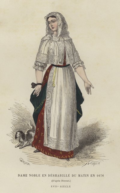 朝のガウンの貴婦人、1676年 作： French School
