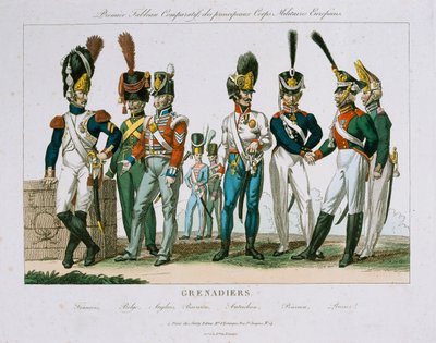 北ヨーロッパの擲弾兵将校の制服、パリのDEstampesから発行、1815年 作： French School