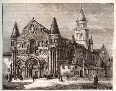 ポワチエのノートルダム寺院-V.A.マルト・ブラウンの「La France illustree: geographie, histoire, administration statistique」に掲載されている彫刻。1884 作： French School