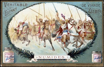 AntiquitでNumidie。ヌミドの馬術ゲーム。リービッヒ・クロモリトグラフィー 19世紀後半 作： French School