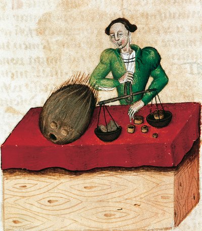 ナツメグ商人（『Tractatus de herbis』の細密画、15世紀フランス 作： French School