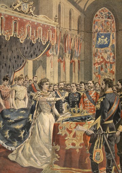 ルプティジャーナルのウィルヘミナ女王憲法の誓いのイラスト：サプリメントイラスト、1898 作： French School