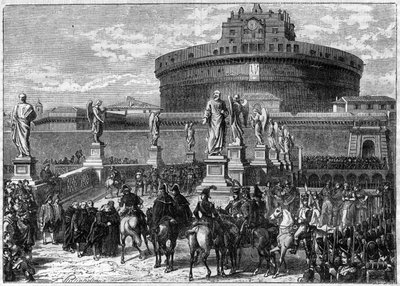 フランス人将軍セクスティウス・アレクサンドル・フランソワ・ド・ミオリス（1759-1828）による1807年のローマ（サンタンジェロ城）の占領-アドルフ・ティエールの「領事の歴史に続く帝国の歴史」に掲載-1879年-個人蔵 作： French School