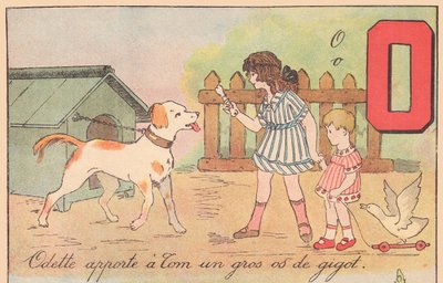 トムに大きな足の骨を渡すオデット、1920年頃（プリント） 作： French School