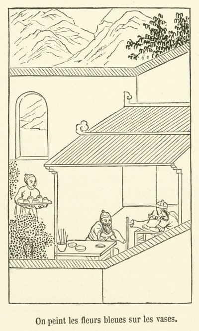 花器には青い花が描かれています（エングレービング 作： French School