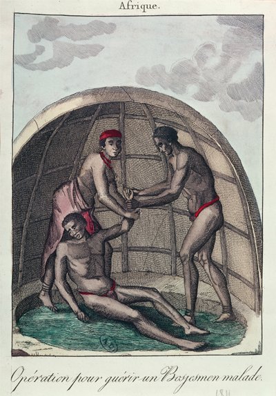 病人のブッシュマンを治すための作戦、1811年（カラー彫刻） 作： French School