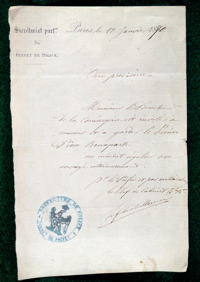 1月10日、プリンス・ピエール・ボナパルト（1815-1881）のコンシェルジュへの投獄命令 作： French School