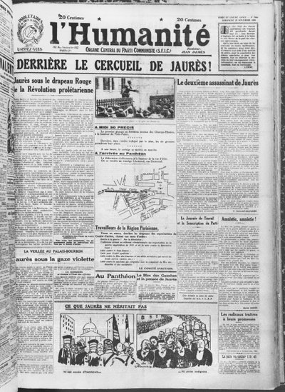 1924年11月23日、LHumaniteからのジャンジョレスのパリパンテオンへの移籍の組織（印刷された紙） 作： French School