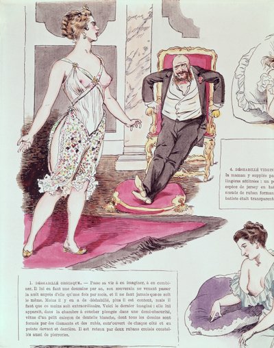 Orgiastic Negligee、La Vie Parisienneのイラスト、c.1870-80（カラー彫刻） 作： French School