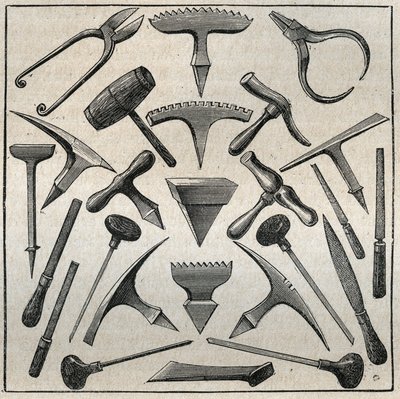 ゴルフヴルの取り外し。Adolphe BITARDの "Les arts et metiers illustres "に掲載された1885年のエングレーヴィング。 作： French School