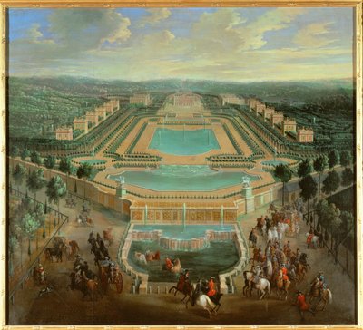 フランス、ヴェルサイユ、大トリアノン、マルリー城の全景（写真） 作： French School