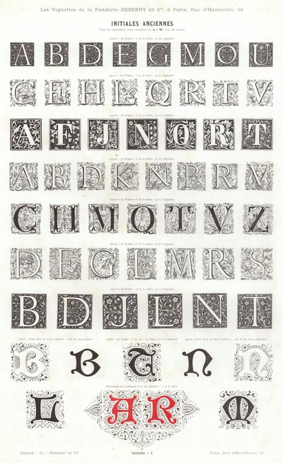 Vignettes Typographiques」のページ（彫刻）。 作： French School