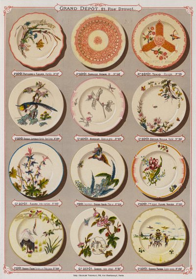 Grand Depot de Porcelaines, Faiences et Verreriesのカタログ（カラーリトグラフ）のページ。 作： French School