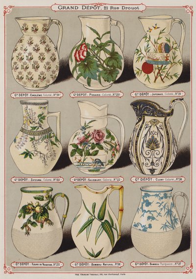 Grand Depot de Porcelaines, Faiences et Verreriesのカタログ（カラーリトグラフ）のページ。 作： French School