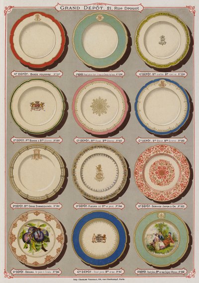 Grand Depot de Porcelaines, Faiences et Verreriesのカタログ（カラーリトグラフ）のページ。 作： French School