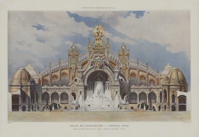 1900年パリ万国博覧会「電気宮」と「水の城」（カラーリトグラフ 作： French School
