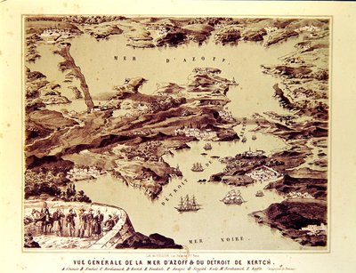 アゾフ海とケルチ海峡のパノラミックビュー 作： French School