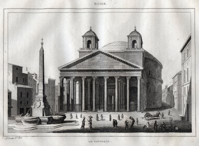 パンテオン - ローマ - ローマ - M. de Norvins, Ch. Nodier 1834-1836による「Italy Picturesque」-イタリアの歴史的・記述的絵画-からのエングレーヴィング。 作： French School