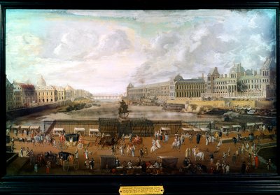 パリ、ポン・ヌフ（ポンヌフ）、ルーヴル宮殿、四国民学校の眺め 1680年頃（油彩・キャンバス 作： French School