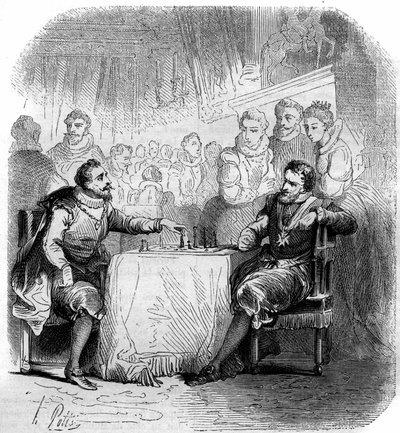フランスのアンリ4世（1553-1610）とヴァンドーム公爵との間で行われたチェスの一部。 作： French School