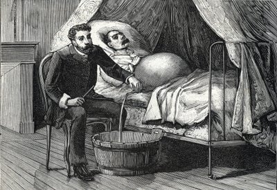 進行した肝硬変の患者、穿刺を行う医師（彫刻）1888年 作： French School