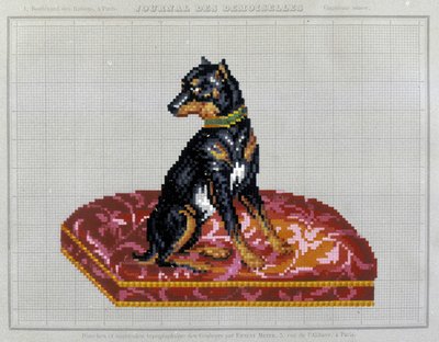 クロスステッチ刺繍のパターン（犬） - "Journal des Demoiselles" 1852年に掲載。 作： French School