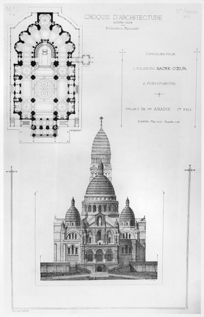 モンマルトルのサクレクールデザインコンペティションでポールアバディがデザインを受賞、1875年 作： French School