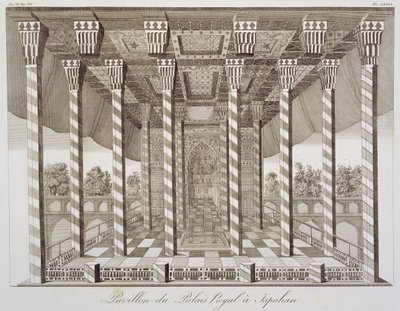1811年に発表されたジャンシャルダン（1643-1713）による、シュヴァリエシャルダンアンペルスの航海から、イスファハンの王宮のパビリオン 作： French School