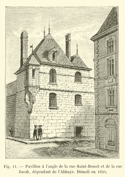 サンベノワ通りとジェイコブ通りのコーナーパビリオン、1850年にデモリ修道院に依存 作： French School