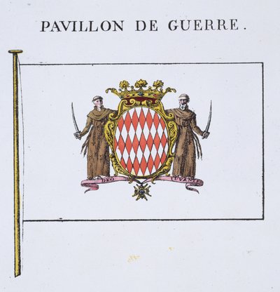 Pavillon de Guerre、モナコの旗の詳細（103834を参照）、フランスの旗の本、1819年頃 作： French School